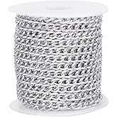 Beadthoven 32.8ft Aluminum Curb Chains for Jewelry Making 4mm Wide Twisted Links Oval Cross DIY Cable Chains Unwelded Silver Metal Craft Chain Link Spool for Pendant Necklace Bracelet DIY Findings