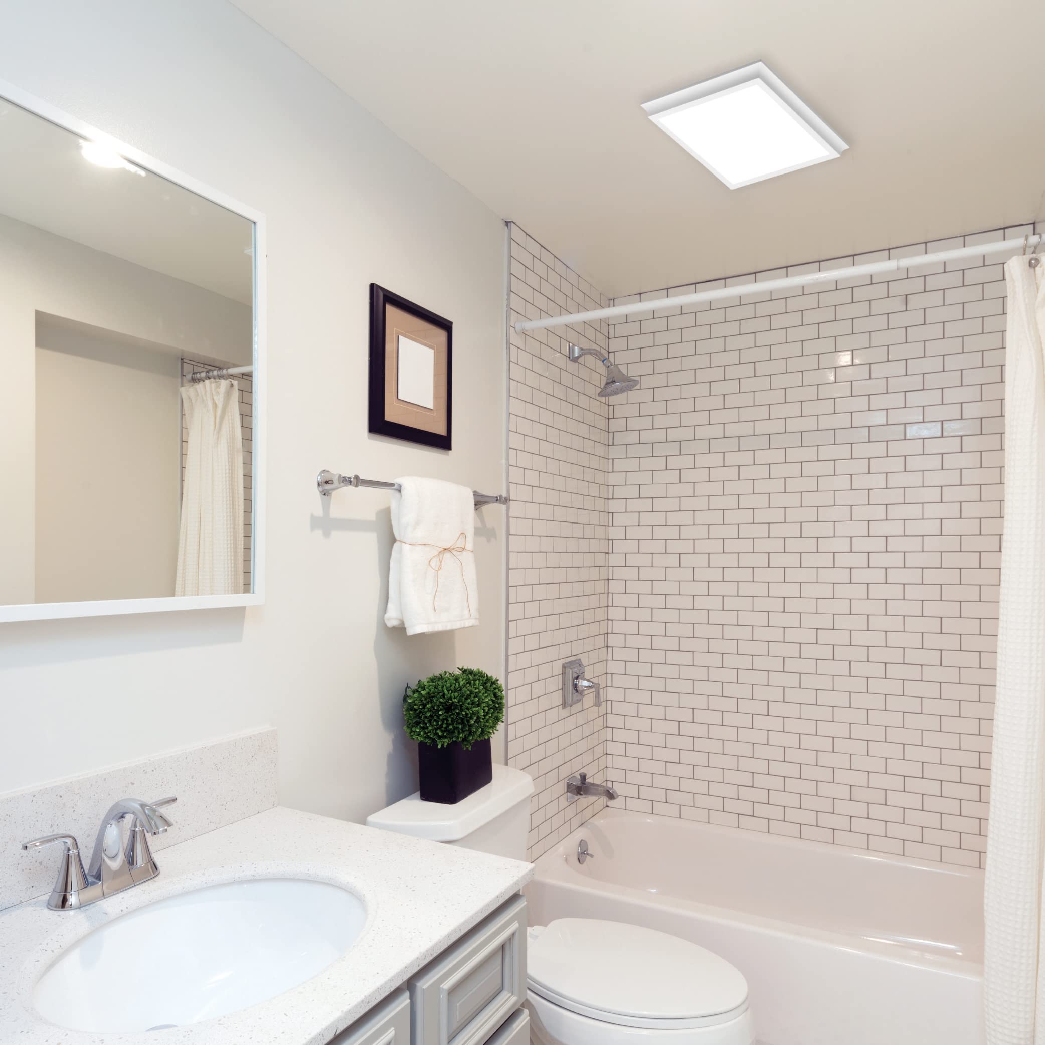 Homewerks 7141-80-G4 Bathroom Fan Integrated LED Light Ceiling Mount Exhaust Ventilation Whisper Quiet 1.1 Sones 80 CFM, White