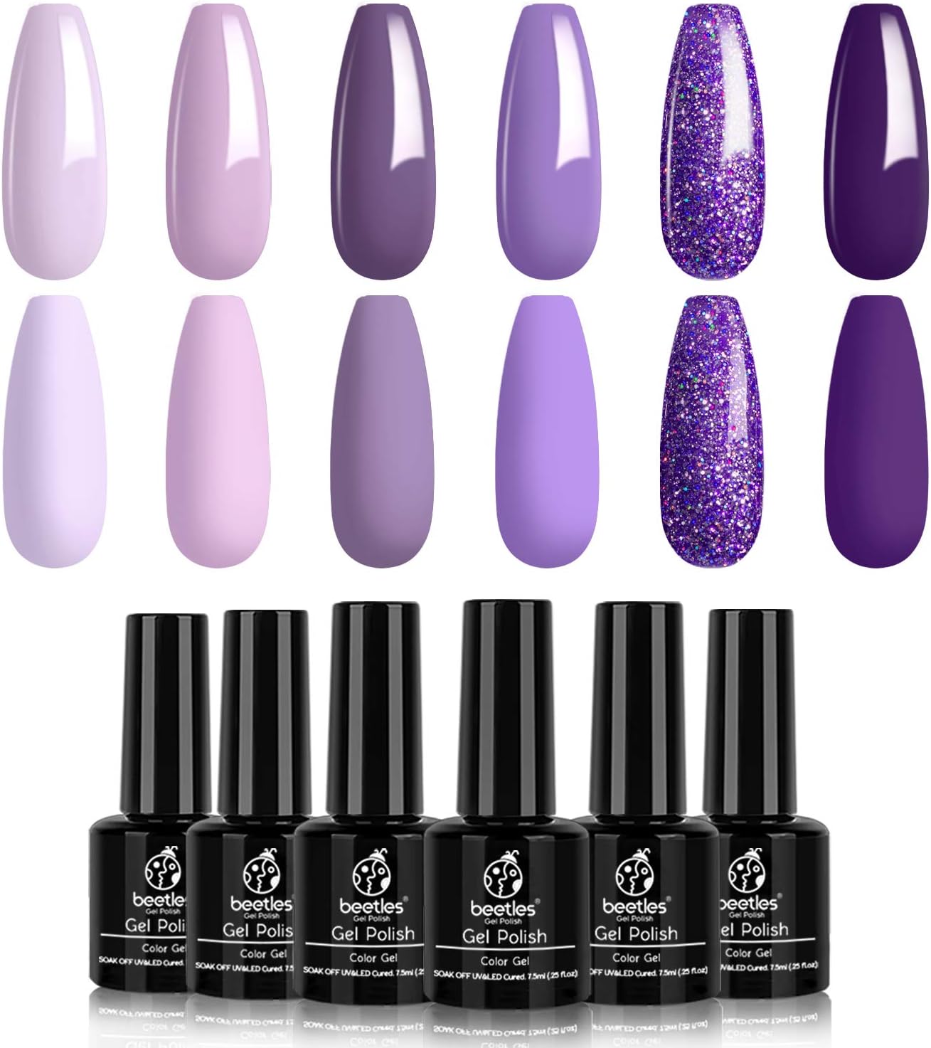 Beetles Purple Gel Nail Polish Kit- 6 Colors Gel Polish Set Grape Purple Nail Polish Soak Off LED Gel Nail Kit Nail Art Manicure Salon DIY at Home: Health & Personal Care