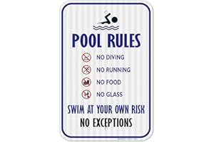 SIGO SIGNS Pool Rules Sign, No Diving No Running No Food No Glass, 12x18 Inches, 3M EGP Reflective .063 Aluminum, Fade Resistant, Easy Mounting, Indoor/Outdoor Use, Made in USA