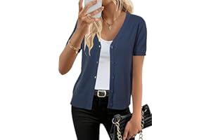 Arach&Cloz 2026 Womens Wool Blended Short Sleeve Cardigan V Neck Button Business Casual Sweaters
