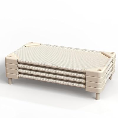 NOUJULOUN Daycare Cots,Stackable Preschool Cot for Kids (4 Packs,Light Beige,Toddler)
