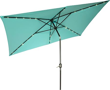 Amazon Com Rectangular Solar Powered Led Lighted Patio Umbrella 10 X 6 5 By Trademark Innovations Teal Garden Outdoor