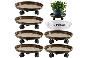 KVYUSFLOURISH 6 Packs 15” Extra-large Plant Caddy Plant Saucers on Wheels Rolling Plant Stands Heavy-duty Plant Dolly Plastic Planter Roller Base Pot Movers Outdoor Plant Tray Coaster, Clear Plant Saucers x 6