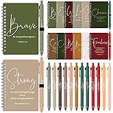 Kosiz 12 Sets Christian Gifts Bulk Inspirational Prayer Journals with Pens A6 Spiral Bible Notebook Religious Valentines Gift for Women Men Church Members Bible Study Groups (Retro Color)