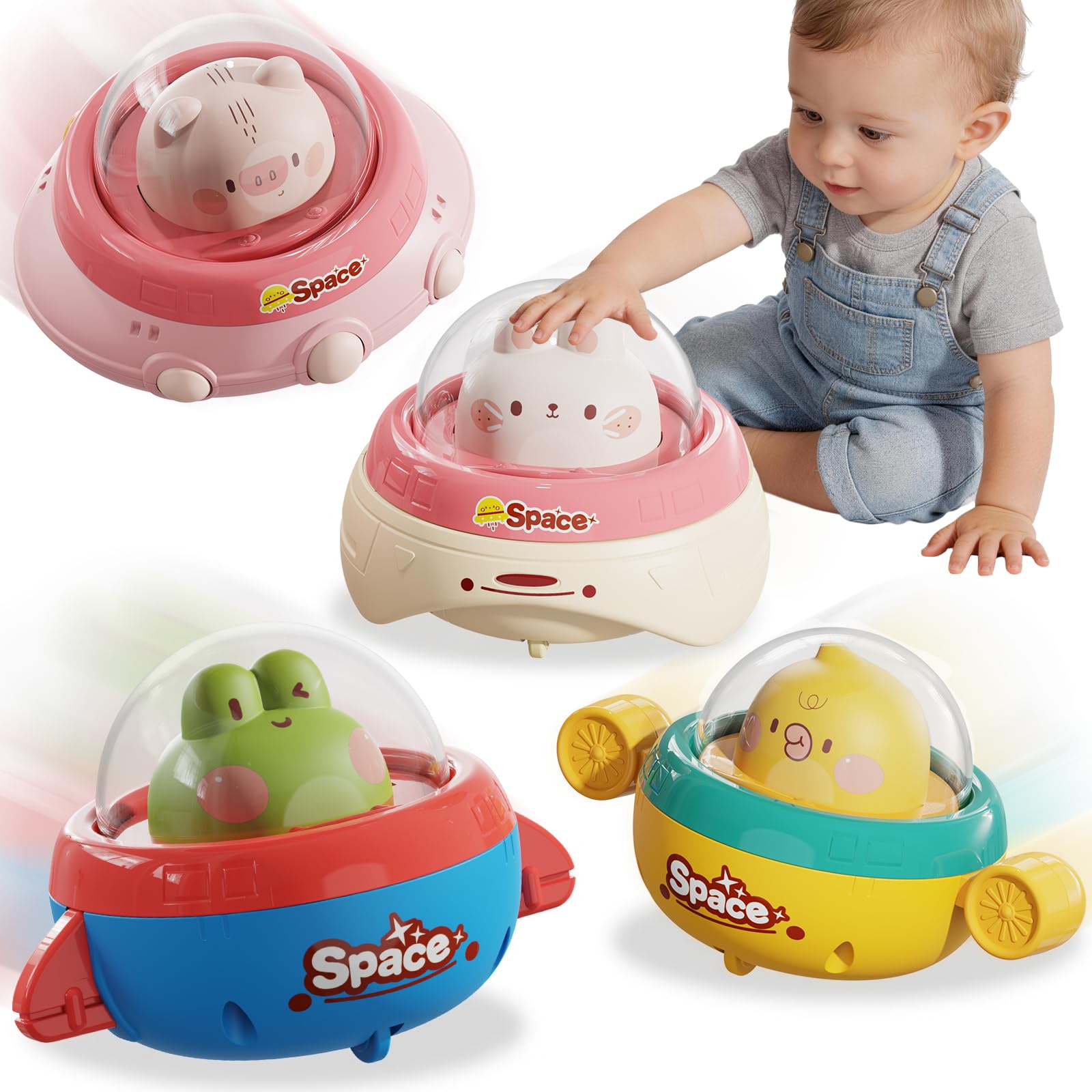 Easter Basket Stuffers 4PCS Animal Cars Toys for 1 Year old Boy,Press and Go Cars for Toddlers 1-3, Baby Toys 6-9-12-18 Months,1 Year old Boy Easter Gifts,1st Birthday Gifts for Baby Toddler Infant