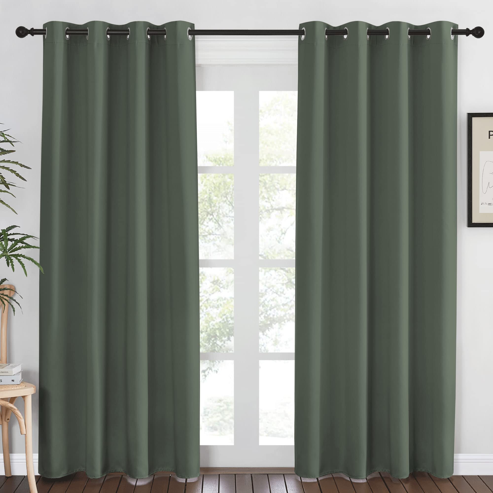 Photo 1 of NICETOWN Blackout Curtain for Living Room 84 inch Long - Grommet Thermal Insulated Room Darkening Sound Proof Curtain for Bedroom, 1 Panel, Dark Mallard, W52 x L84