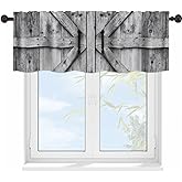 YUVVLFY Barn Wood Door Valance Curtains for WindowsVillage Farm Rural Country Modern Rod Pocket Decorative Window Valance for Kitchen Bathroom Bedroom Living Room Closet, 54x18 Inch
