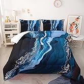 Nttopship Blue Marble Comforter Set Queen Size Deep Blue Marble Bedding Set Soft Microfiber Minimalist Wind Comforter Sets 3 Pieces with 2 Pillowcases