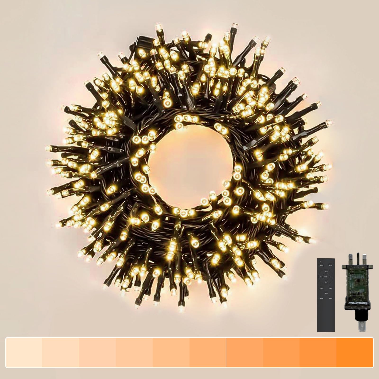 Gresonic Christmas Tree Fairy Lights, 1000 LED 20m/65.6ft Warm White 2000-3800K 9Modes Indoor Dimmable Timer Remote Control String Twinkle Light Waterproof Plug in Mains Powered Garden Fence Decor