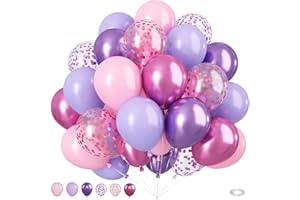BIAPIAN Pink and Purple Balloons, 50PCS 12 Inch Confetti Balloons, Metallic Purple Pink Latex Balloons with Ribbon, Party Balloons for Birthday Shower Wedding Party Decorations