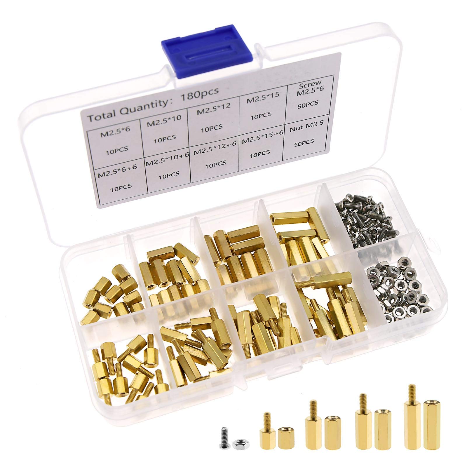 OTOTEC 180pcs M2.5 Male Female Brass Standoff Spacer Hex Screws Nut for PCB Motherboard Circuit Boards Computer Cases