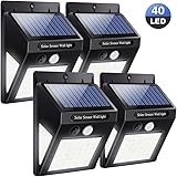 Solar Lights Outdoor SOLMORE 40 LED Garden Lights, Solar Powered, Motion Sensor Security Lights, 270° Wide-Angle Outdoor Wall Lights, Waterproof, for Garden/Yard/Garage/Pathway/Fence/Gate, 4 Pack