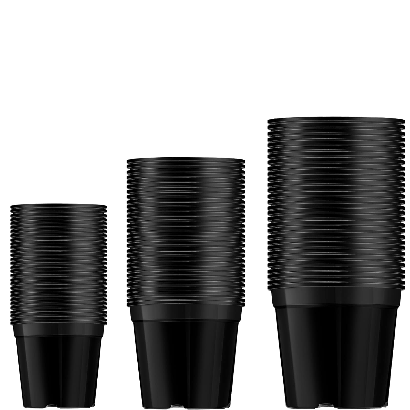 100 Pieces Plastic Plant Nursery Pots Reusable Plant Seeding Nursery Pot Flower Plant Containers Seed Starting Pots for Gardens, 3 Sizes (Black)