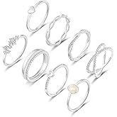 RLMOON 8PCS 14K Gold/Silver Rings Set for Women Non Tarnish Dainty CZ Simulated Diamond Ring Eternity Wedding Band Gold Stackable Thumb Rings Size 4-12