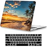KEROM Compatible with MacBook Air 13 inch Case 2022 2021 2020 2019 2018 Release M1 A2337 A2179 A1932, Protective Plastic Hard Shell Case & Keyboard Cover, Has Logo Cutout, Beach Theme