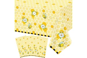 4PCS Yellow Bee Tablecloth Bumblebee Table Covers Sweet as Can Bee Table Cloth Honey Bee Day Tablecloths for Bumblebee Theme 