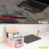 RISEMART Desk Organiser with 2 Drawers Pink 19.5x14x10cm Pen Holder Notebook view 5