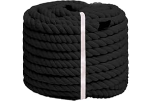 GANGGEND Natural Cotton Rope (1/2inches x 50ft), 3-Strand Twisted Cotton Rope, Natural Thick Black Rope, Soft Rope Cord Craft Rope for DIY Crafts Decoration Pet Toys, Indoor & Outdoor Use