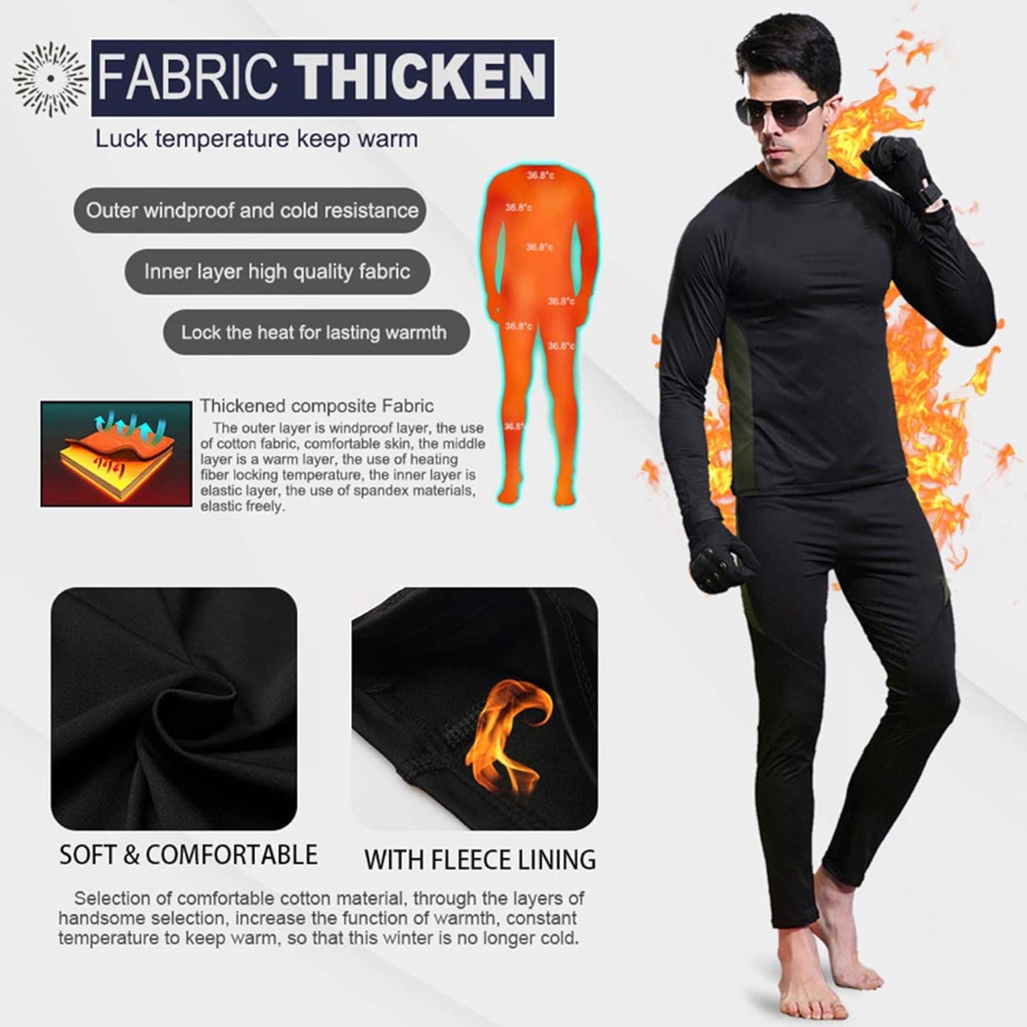RIOJOY Men's Thermal Underwear Cold Weather Mens Shirts Fleece Lined Base Layer Long Thermal Set at  Men’s Clothing store