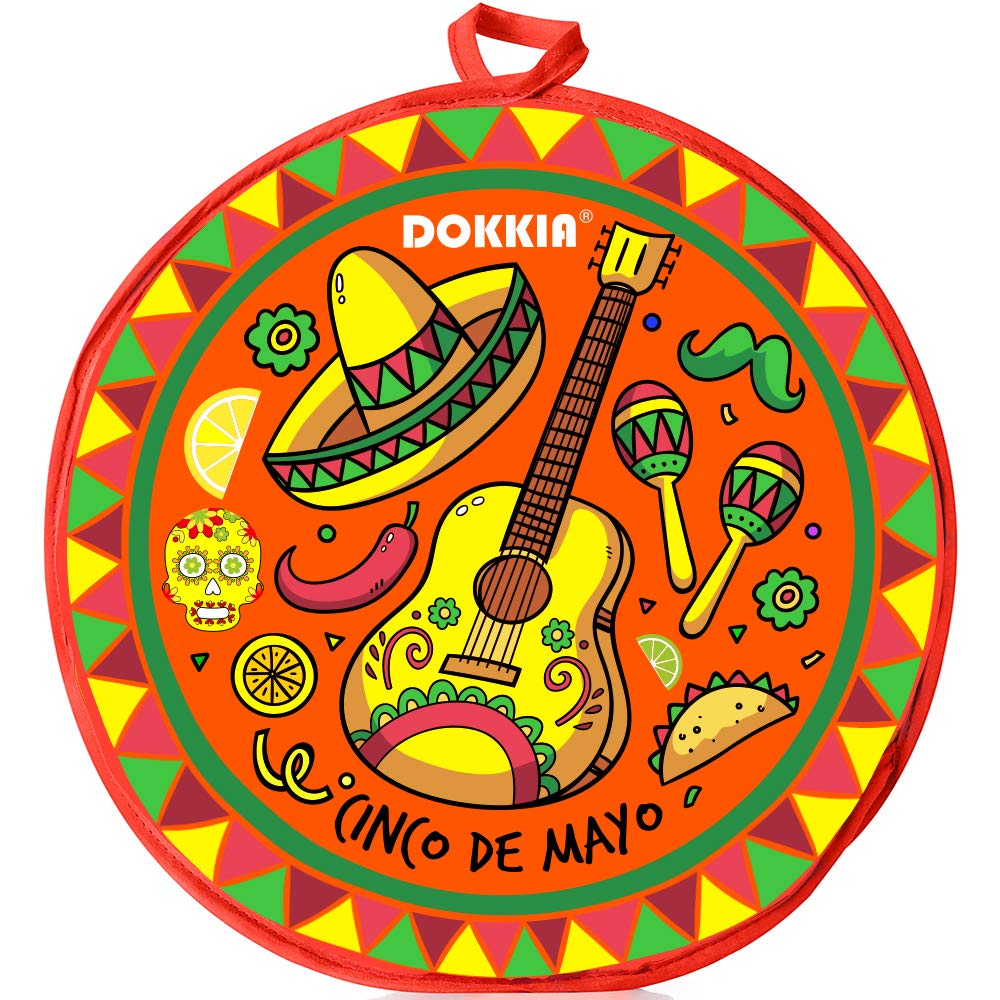 DOKKIA Tortilla Warmer Pouch 12 Inch Microwavable Cloth Fabric Insulated Bag Holder Server to Keep Taco Warm for an Hour (12 Inch, Cinco De Mayo Guitar Sombrero Maracas#)
