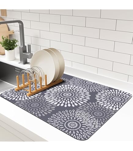 Tapis D'égouttoir Moderne Du Milieu Du Siècle Pour Comptoir De Cuisine, Lavable, Absorbant, Réversible, En Microfibre, Accessoires De Cuisine, 40,6 X 45,7 Cm, Jaune