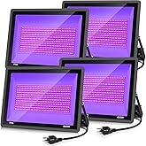 YANYCN 600W 4 Pack LED Black Light,395nm to 405nm LED UV Blacklight, IP66 Waterproof Black Flood Light Outdoor with Plug and SwitchNeon Glow for Glow Party, Halloween, Fluorescent Poster, Body Paint