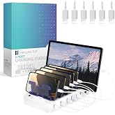 Fast Charging Station for Multiple Devices, 6-Port USB Charging Dock White | Smart IC Technology for Safe Charging, Organized storage, Works with Apple iPhone 14 and earlier &amp; iPads, for home, office