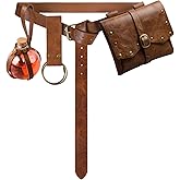 Renaissance Belt Pouch Viking Leather Medieval Belt Waist Bag Pirate Cosplay Festival Halloween Adjustable Accessories (Bottles-Brown)