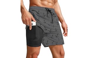 Yufawow Men Swim Trunks Compression Liner Quick Dry Drawstring Male Swimwear Swimsuit Swimtrunks Pattern Boardshorts