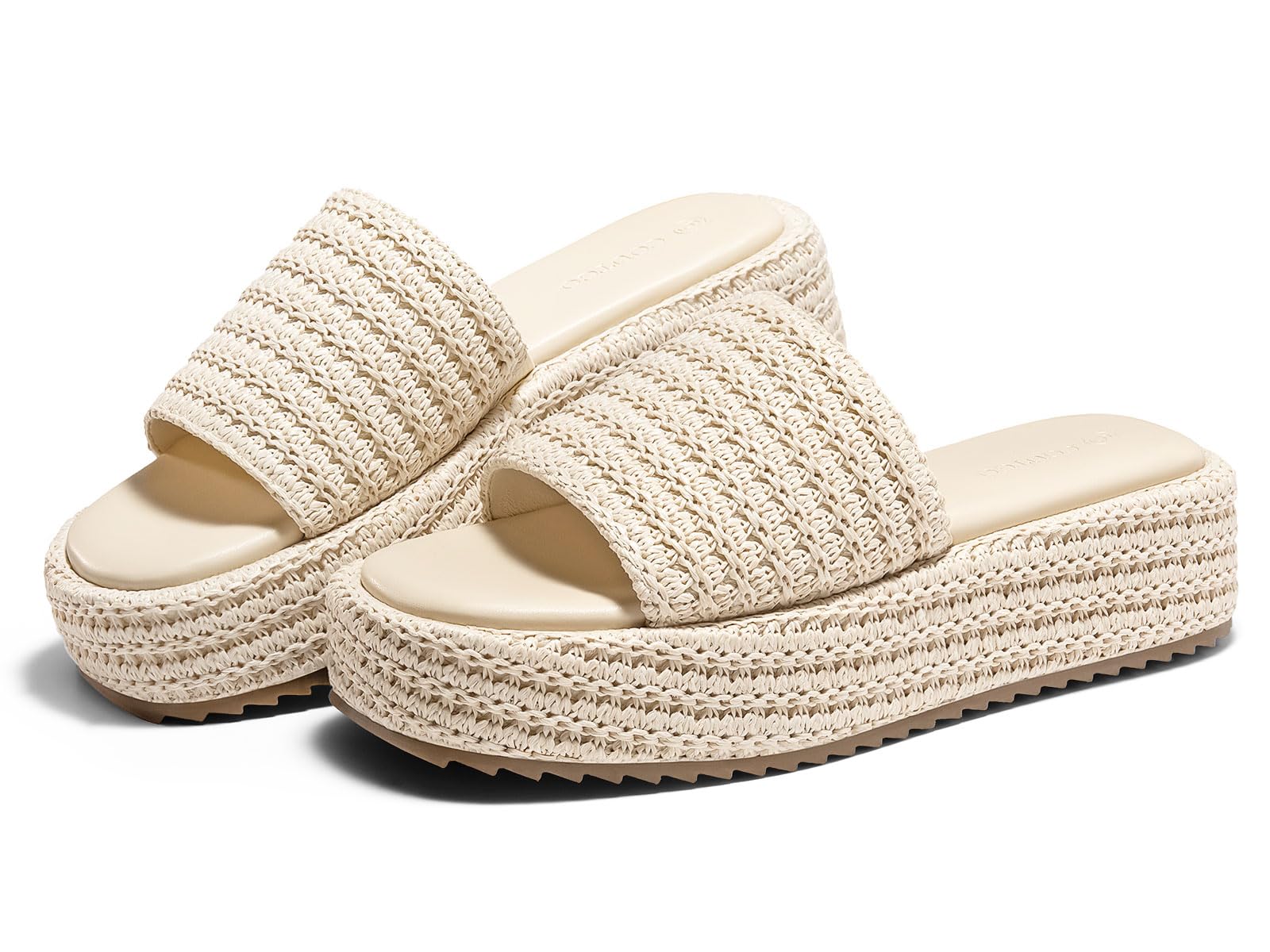 Photo 1 of ***used***Coutgo Womens Platform Sandals Raffia Espadrilles Slip on Open Toe Cute Boho Summer Beach Slide Sandals, Off White Raffia, Size 7