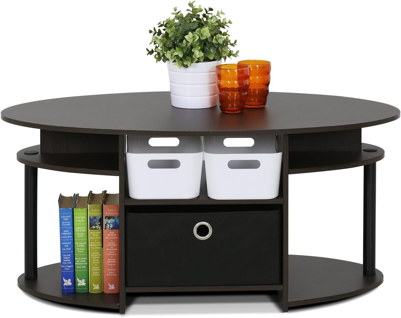 FURINNO Coffee Table With Bin, Walnut: Furniture & Decor