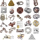 RoseFlower 28 pcs IQ Test Puzzle Metal Wire Puzzles Mind Game Educational Toys High Difficulty Brain Teaser Puzzle Toy for Kids and Adults - Explore Creativity and Problem Solving. Gift Desk Puzzles