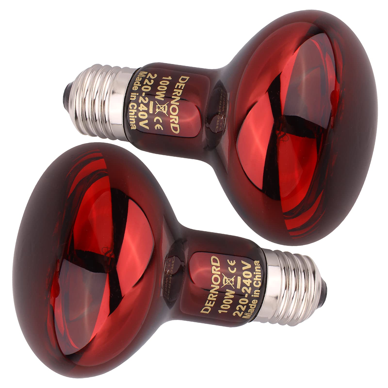 DERNORD Infrared HeatLamp Light - 100W Reptile Red Bulb Heat Lamp for Tortoise Chameleon Bearded Dragon Turtle Vivarium 2 Pack