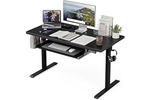 Grandder Standing Desk with Keyboard Tray 47 x 24 inch, Electric Height Adjustable Desk with Splice Board, Sit Stand Desk Com