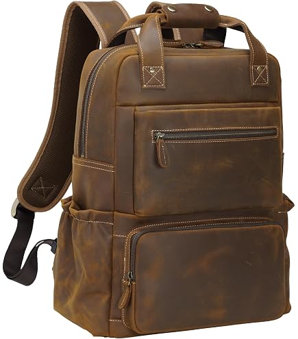 Leather backpack purse rucksack laptop bag for women and men travel hiking travel essential shoulder camping Premium buffalo leather bag by KPL : Clothing, Shoes & Jewelry