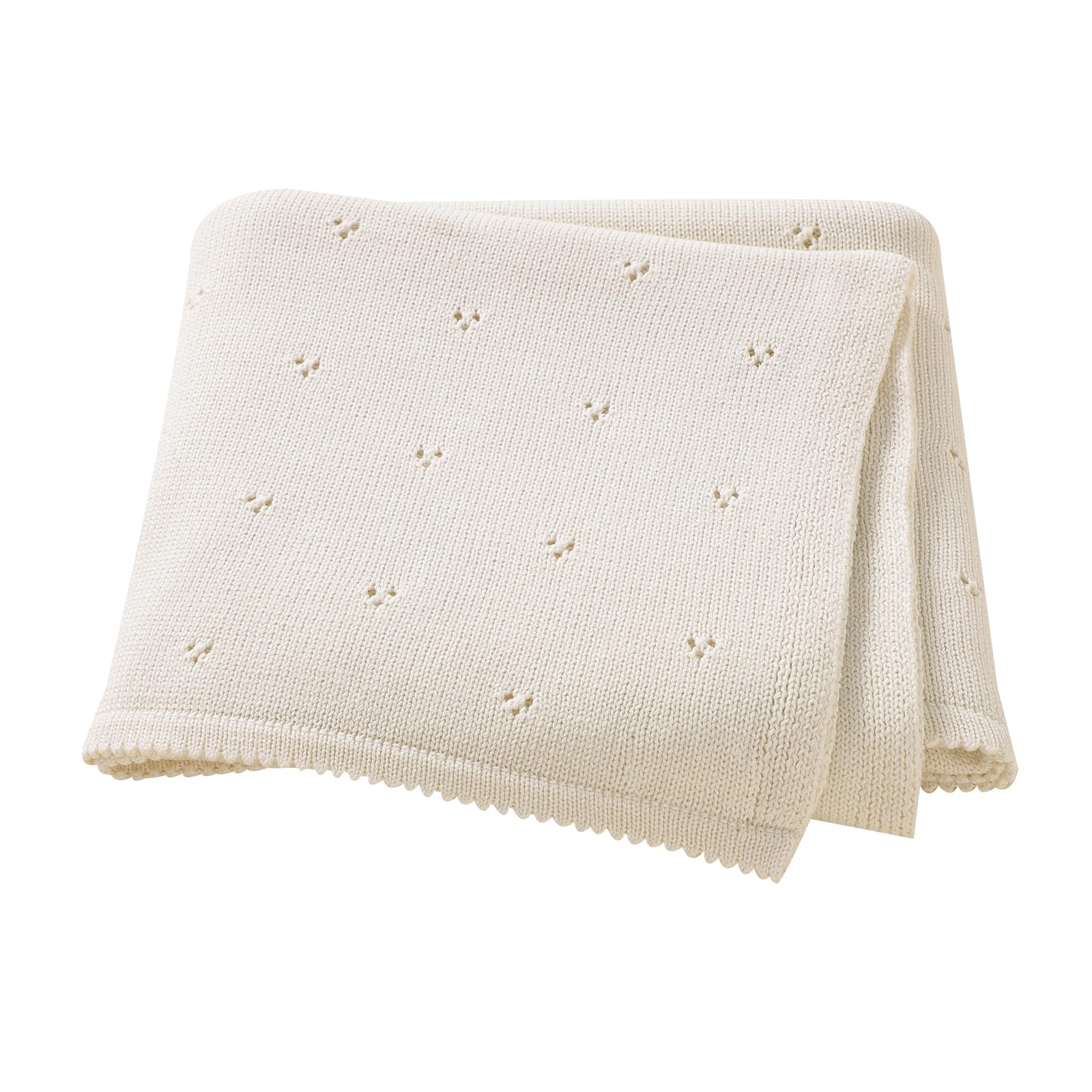 Hadetoto Baby Blanket 100% Cotton Cellular Blanket Baby Soft Cosy Knitted Blanket Cream 100x80cm — image 1