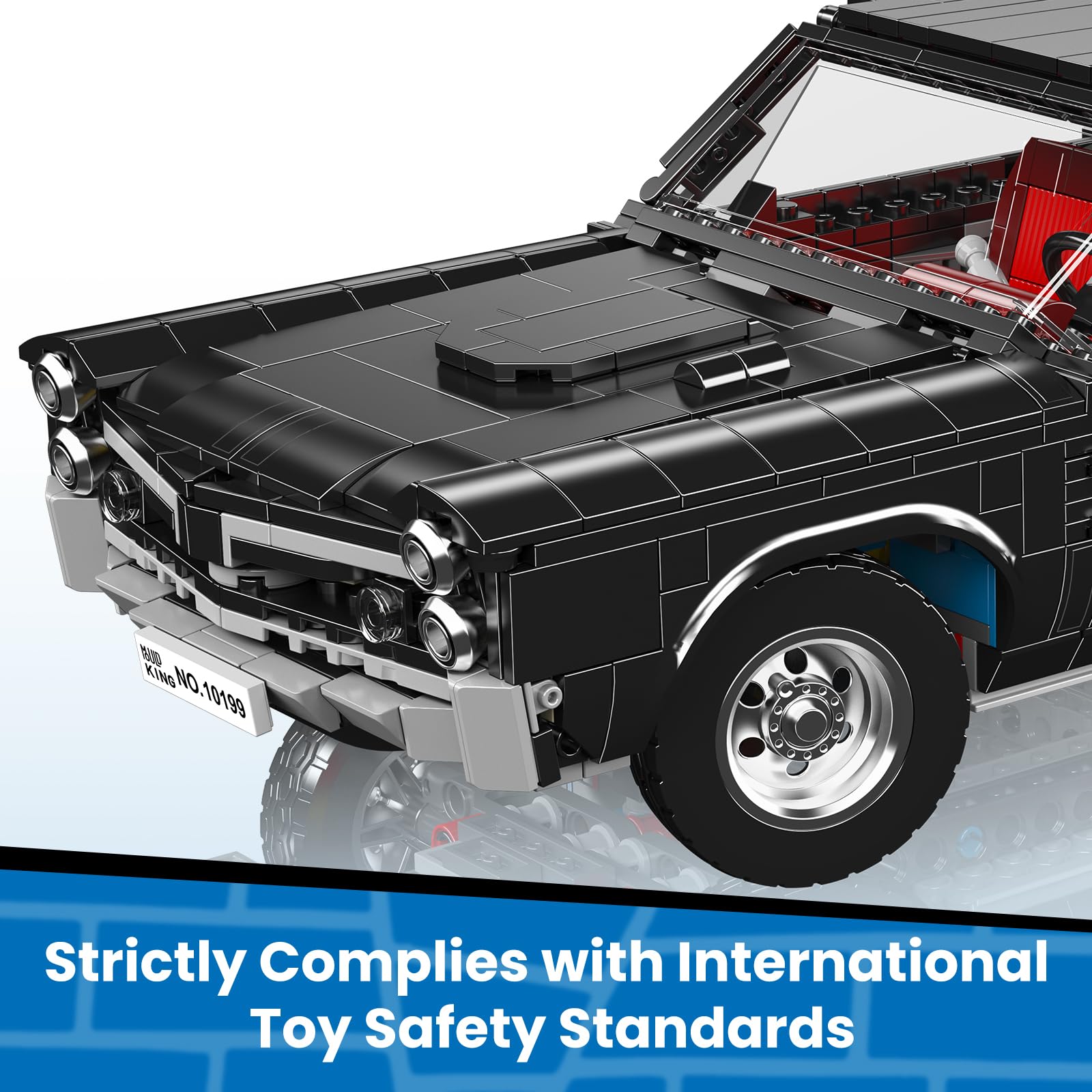 Mould King 10199 Technik Sportwagen Bausteine GTO Rennauto Klemmbausteine Klassischer Amerikanischer Muscle-Car Modellauto für Jungen und Erwachsene(1563 Teile) 4