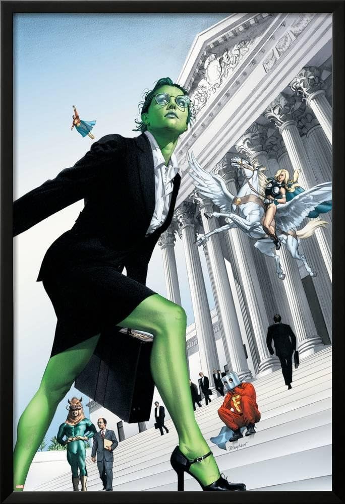 She-Hulk No.7 Cover: She-Hulk and Valkyrie Fighting, Black Framed Wall Art, 26x38 in.