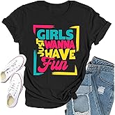 Qskall 80s Shirt for Women Retro Vintage 80s' Party Tshirt Girls Just Wanna Have Fun Tee Tops