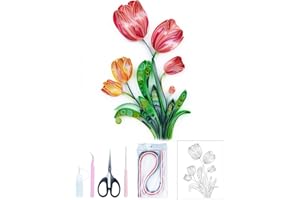 Uniquilling Quilling Kits Paper Quilling Kit for Adults Beginner, 8 * 10in Tulip Flower with Paper Quilling Tools& Using Manual, DIY Kits for Adults Paper Filigree Painting Kits Wall Art Decor