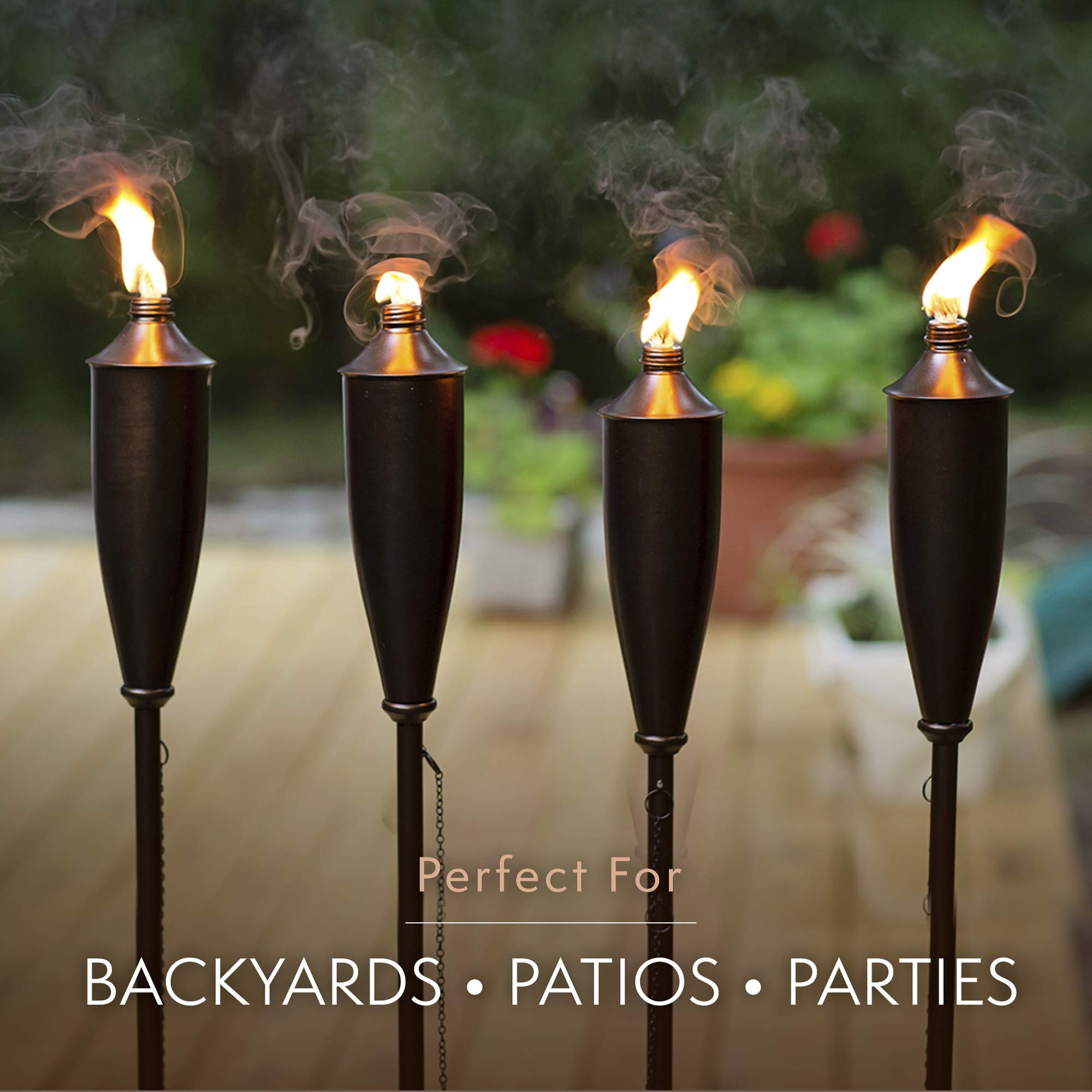 Dusq | Set of 4 Bronze Genie Outdoor Garden Torches/Tiki Torch, Use with Regular or Citronella Torch Fuel