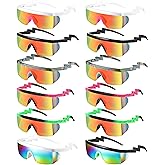 Fabbay 12 Pairs 90s Sunglasses Neon Semi Rimless Rainbow 80s Zigzag Sunglasses Goggle Style Retro Rave Shades Glasses for Men Women Halloween Cosplay