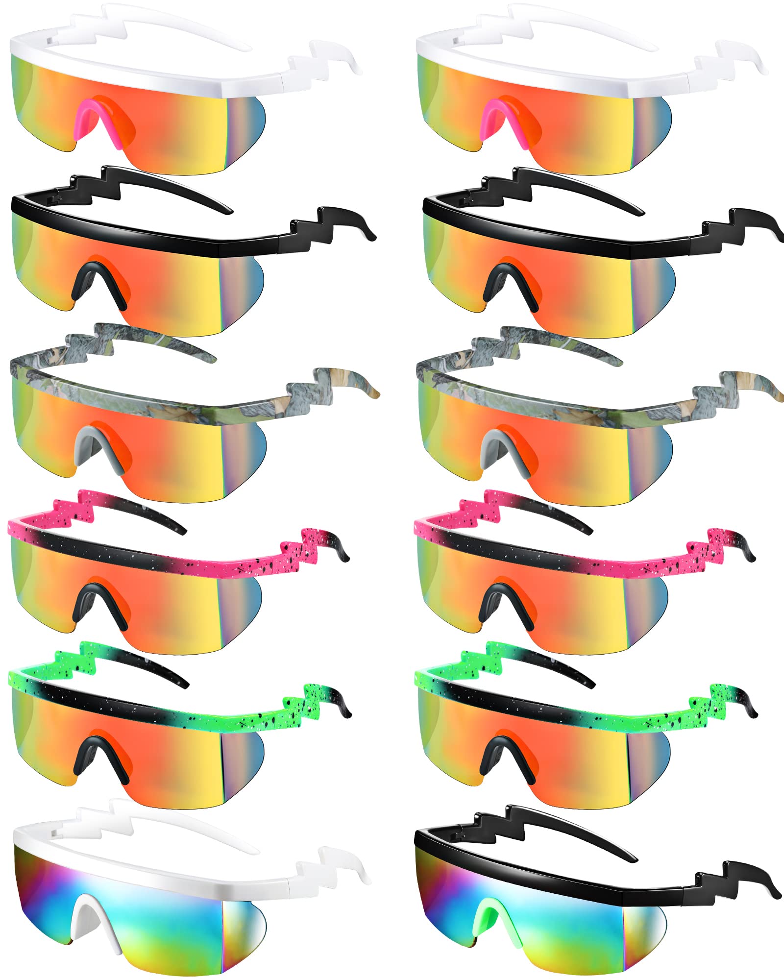Photo 1 of Fabbay 12 Pairs 90s Sunglasses Neon Semi Rimless Rainbow 80s Zigzag Sunglasses Goggle Style Retro Rave Shades Glasses for Men Women Halloween Cosplay