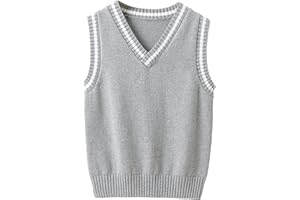 JanJean Kids Girls Boys Unisex Ribbed Sweater Vests Sleeveless V-Neck Uniform Knitted Tank Top Casual Cotton Loose Gilets