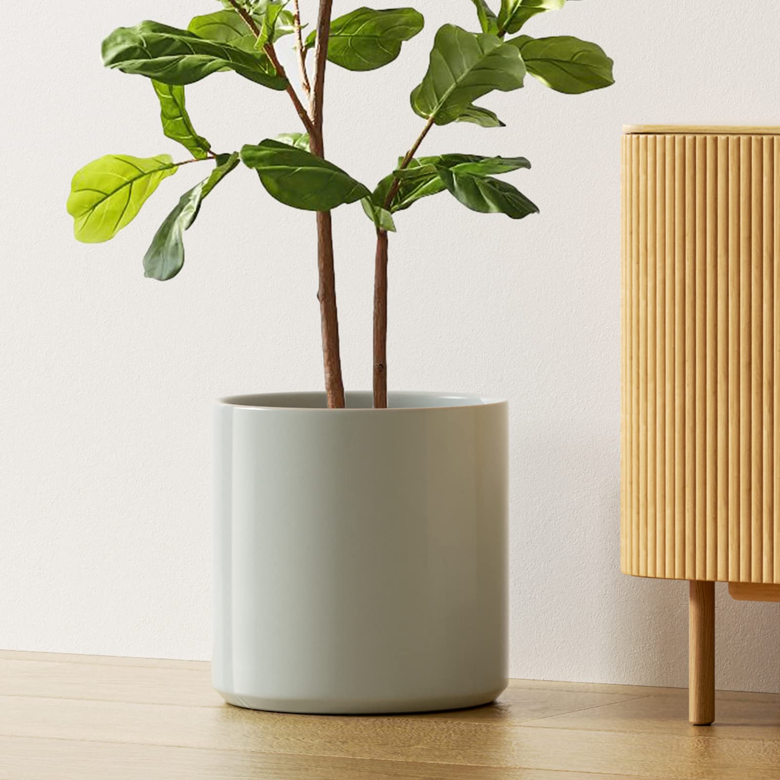 Photo 1 of LE TAUCI 12 Inch Pots for Plants, Ceramic Large Plant Pot for Indoor Plants, Mid-Century Modern Flower Planter Pots with Drainage Hole and Removable Plug, Round Planter Pot, Reactive Glaze Blue Gray