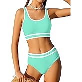 Girls Swimsuit Double Strap High Waist Sporty Bikini Swimsuits Swim Cover Up Skirt 3 Piece Set