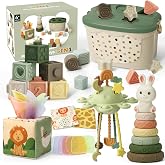 Baby Toys for 6 to 12 Months, Montessori Toys for 6-8-9-12 Month Old | Shape Sorter, Baby Blocks, Learning Developmental Sensory Toys, Baby Tissue Box, Gifts for 6-36 Months Girls Boys Infant Toys