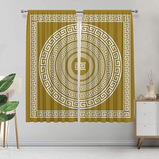 Alandana Greek Key Curtains, Frieze with Vintage Ornament Meander