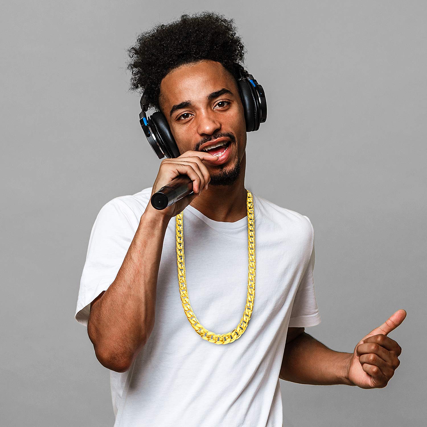 Gejoy 4 Pieces Fake Gold Chains Stainless Steel Chunky Necklace Faux 80s, 90s Gold Chain for Hip Hop Rapper Party Favors, 8 mm 24 Inch Long